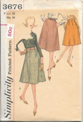 3676 SIMPLICITY 1960 SET OF FLARE, 6 OR 8 GORE SKIRT PATTERN 34" WAIST